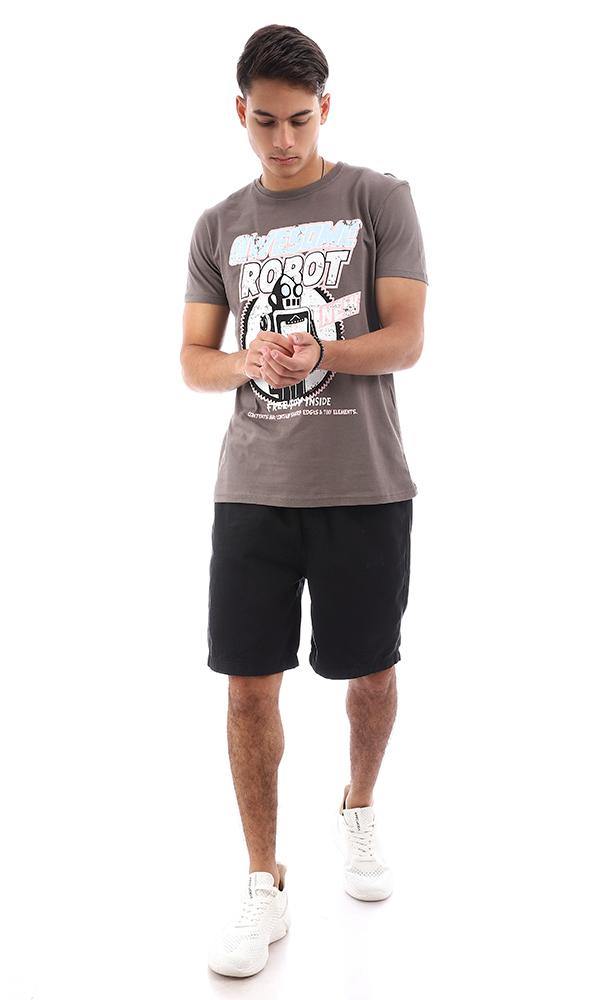 95756 Printed "Robot" Taupe Short Sleeves Tee - Ravin 