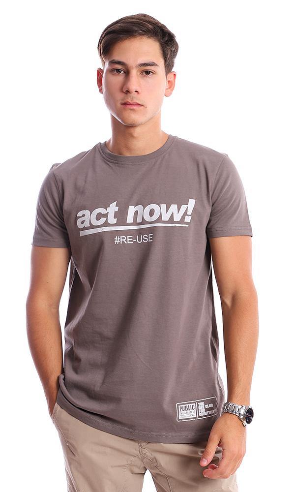 95757 Crew Neck Dark Taupe Printed "Act Now" Tee - Ravin 