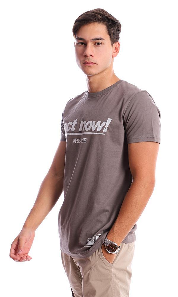 95757 Crew Neck Dark Taupe Printed "Act Now" Tee - Ravin 