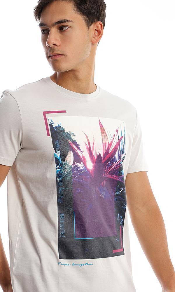 95760 Colorful Printed Floral Off-White Tee - Ravin 