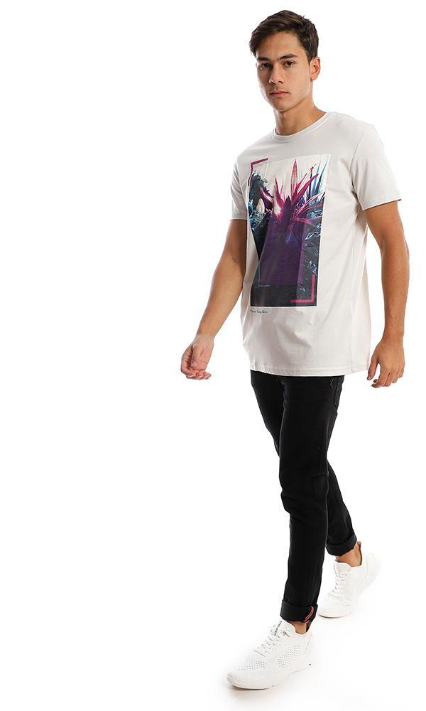 95760 Colorful Printed Floral Off-White Tee - Ravin 