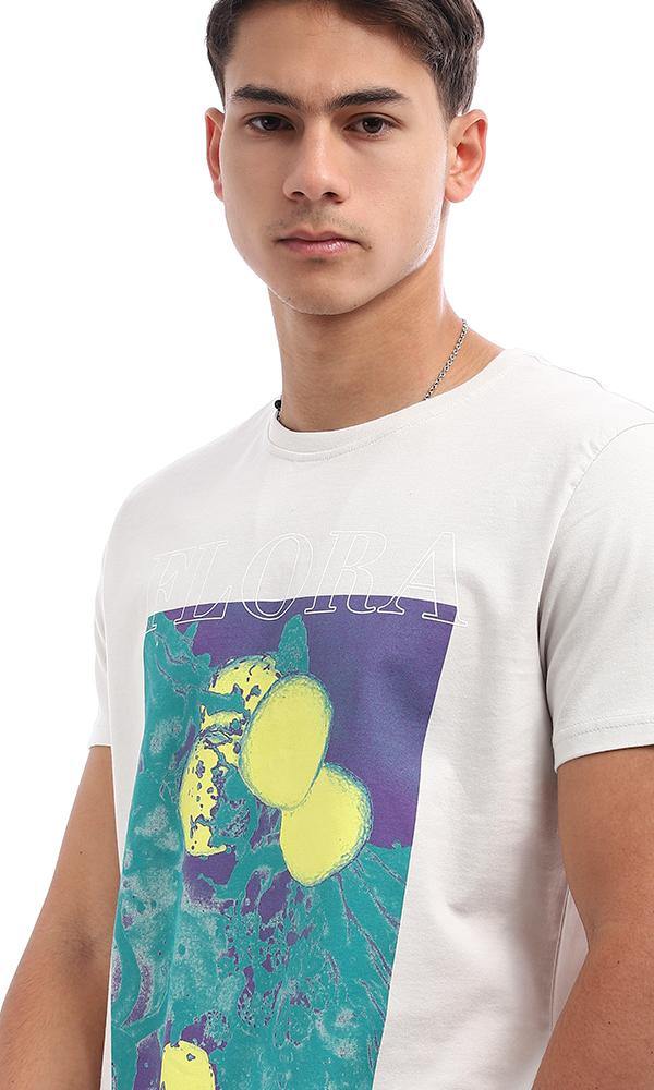 95761 Pale Grey Colorful Print Crew Neck Tee - Ravin 