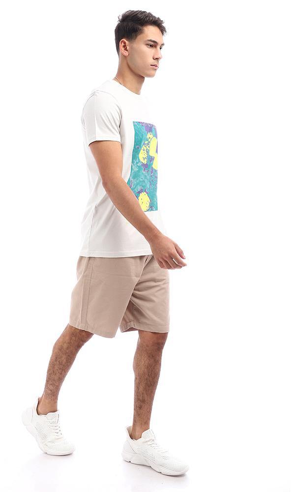 95761 Pale Grey Colorful Print Crew Neck Tee - Ravin 