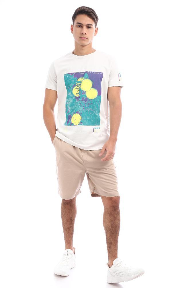 95761 Pale Grey Colorful Print Crew Neck Tee - Ravin 