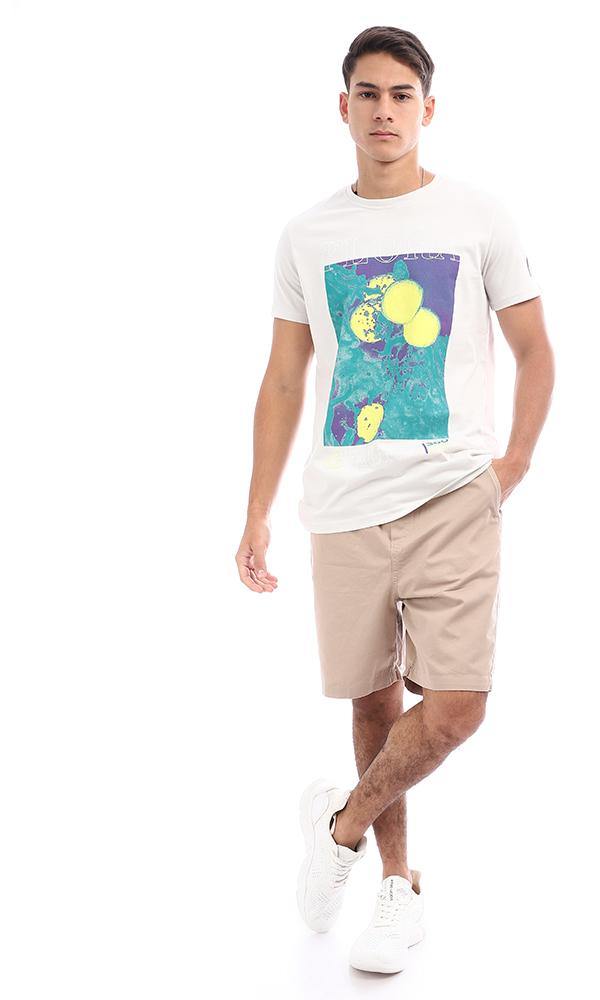 95761 Pale Grey Colorful Print Crew Neck Tee - Ravin 