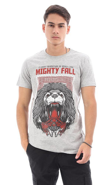 95764 "Lion" Printed Heather Grey Casual Tee - Ravin 