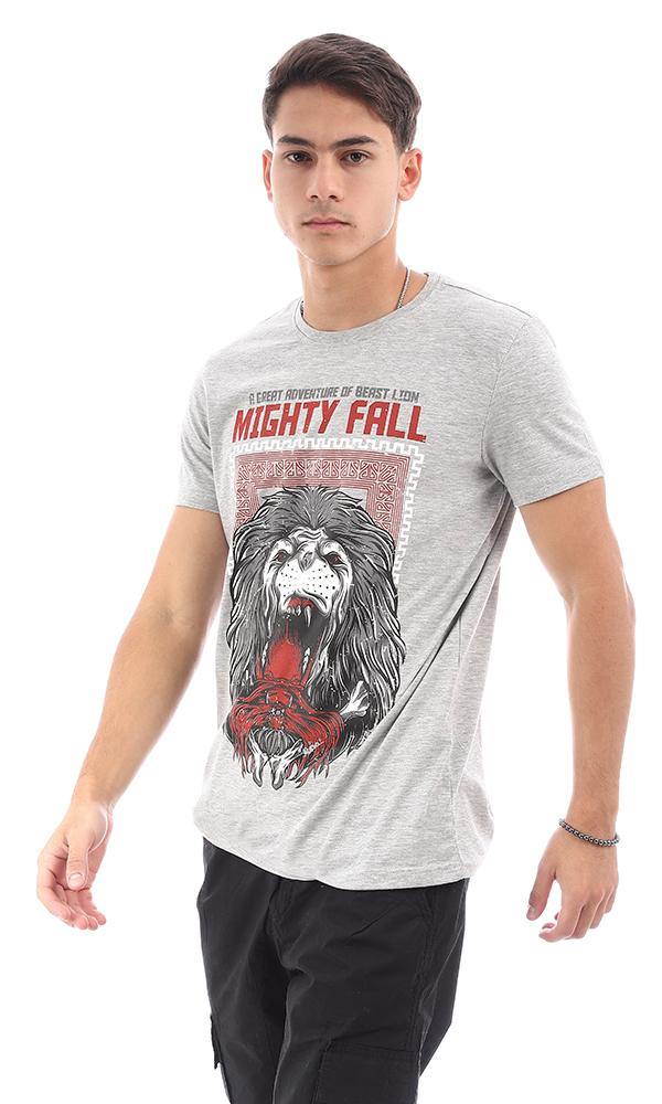 95764 "Lion" Printed Heather Grey Casual Tee - Ravin 