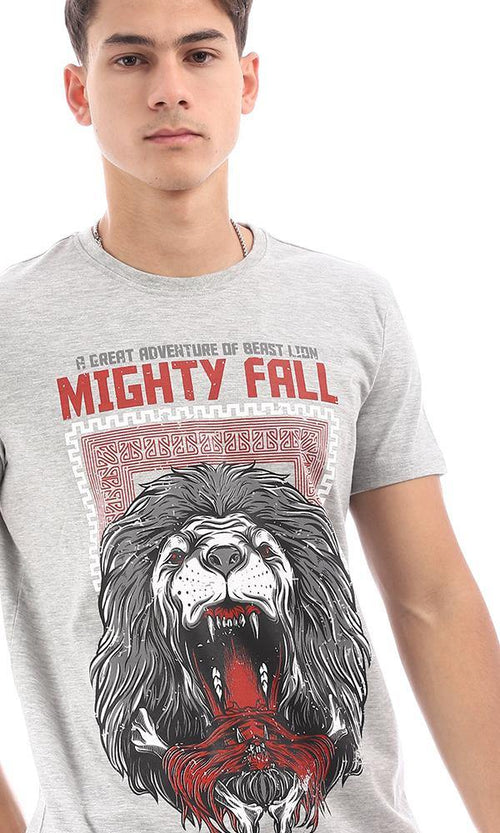 95764 "Lion" Printed Heather Grey Casual Tee - Ravin 