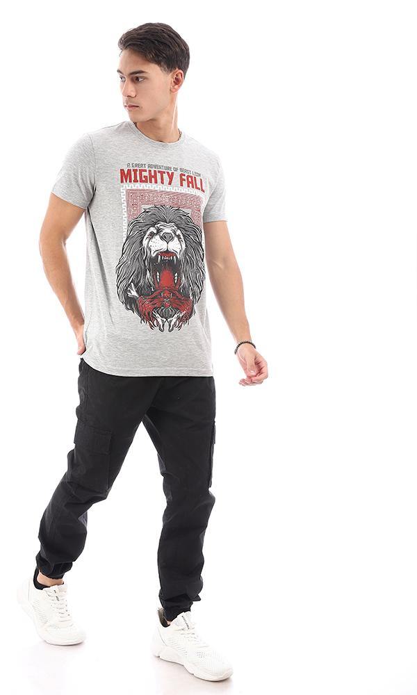 95764 "Lion" Printed Heather Grey Casual Tee - Ravin 