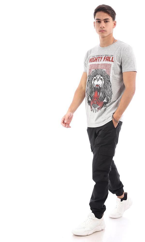95764 "Lion" Printed Heather Grey Casual Tee - Ravin 