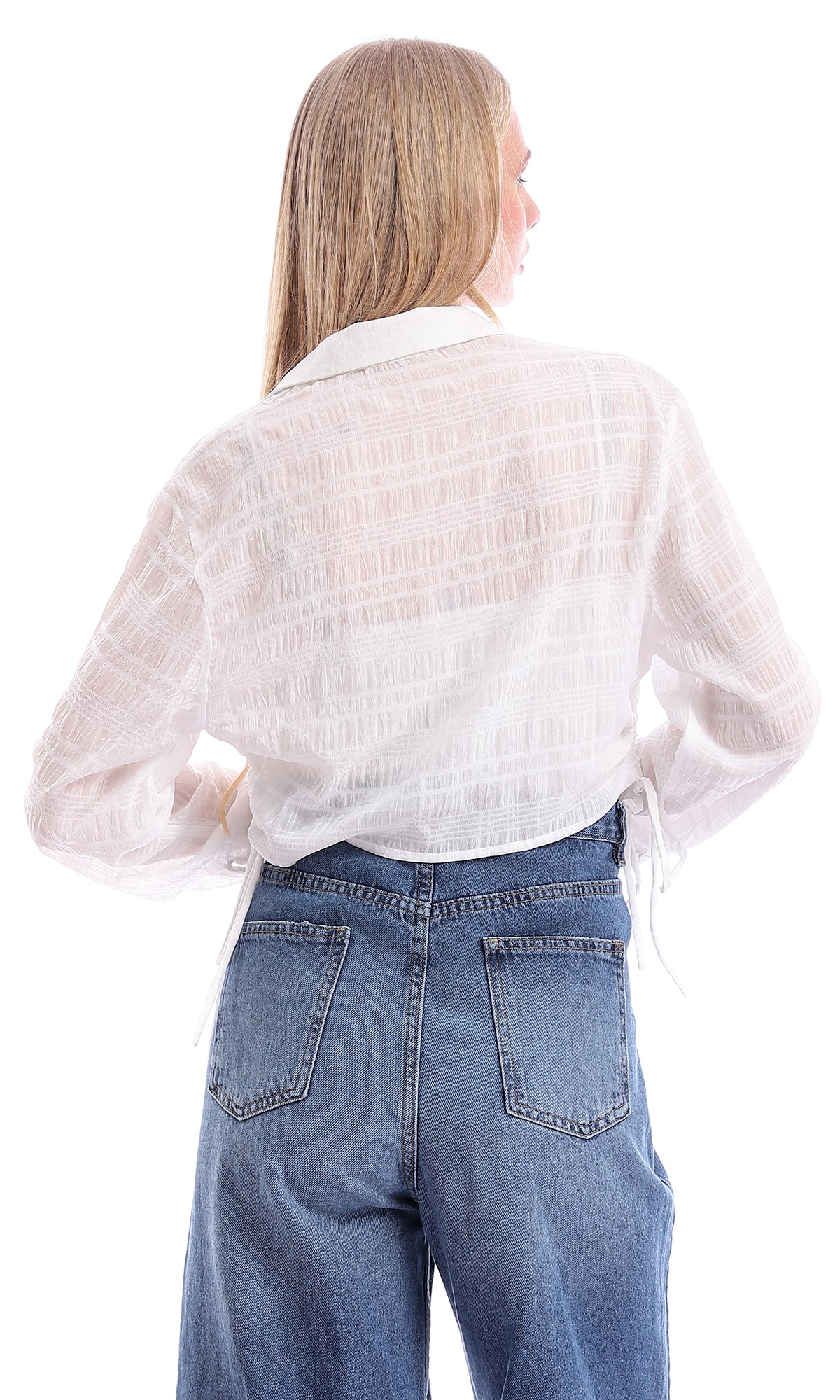 95772 Side Drawstrings White Cropped Summer Shirt