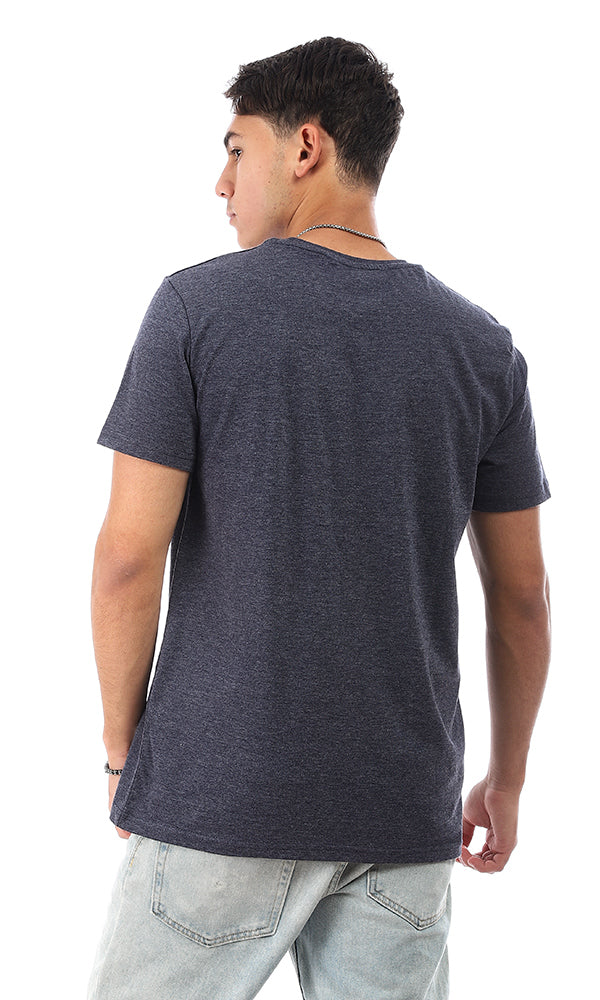Heather Navy Blue Printed Regular Fit Crew Neck T-Shirt - 95777