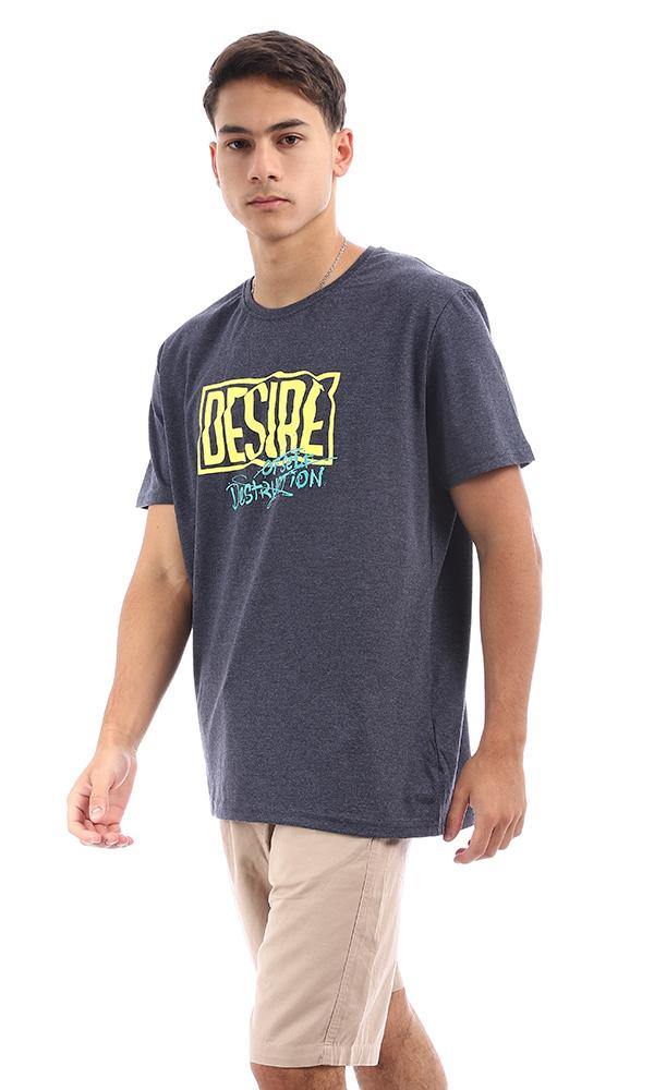 95782 Casual Printed "Desire"Heather Navy Blue Tee - Ravin 