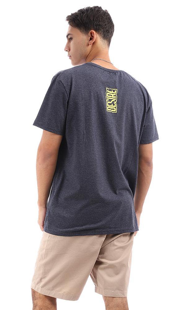 95782 Casual Printed "Desire"Heather Navy Blue Tee - Ravin 