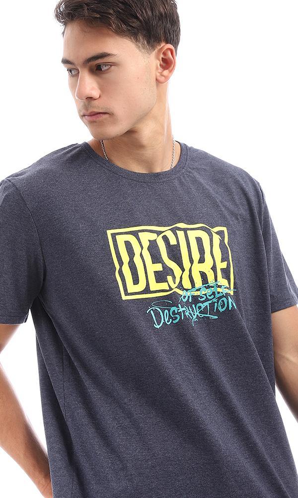 95782 Casual Printed "Desire"Heather Navy Blue Tee - Ravin 