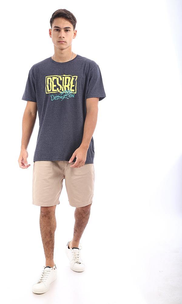 95782 Casual Printed "Desire"Heather Navy Blue Tee - Ravin 