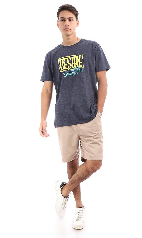 95782 Casual Printed "Desire"Heather Navy Blue Tee - Ravin 