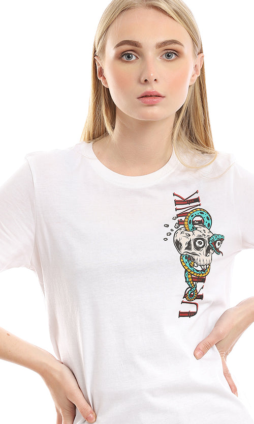 95792 Printed Colorful Skull White Slip On Cotton Tee