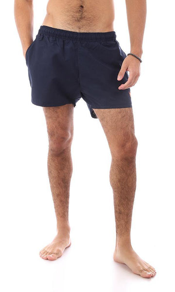 95793 Navy Blue Solid Elastic Waist Swim Shorts - Ravin 