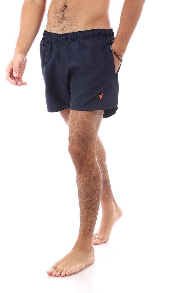 95793 Navy Blue Solid Elastic Waist Swim Shorts - Ravin 