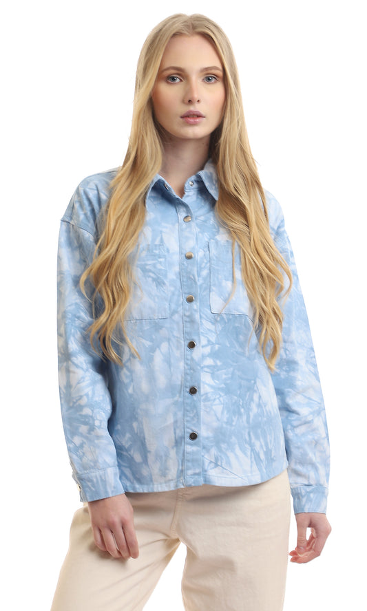 95922 Tie Dye Press Buttoned Baby Blue Shirt