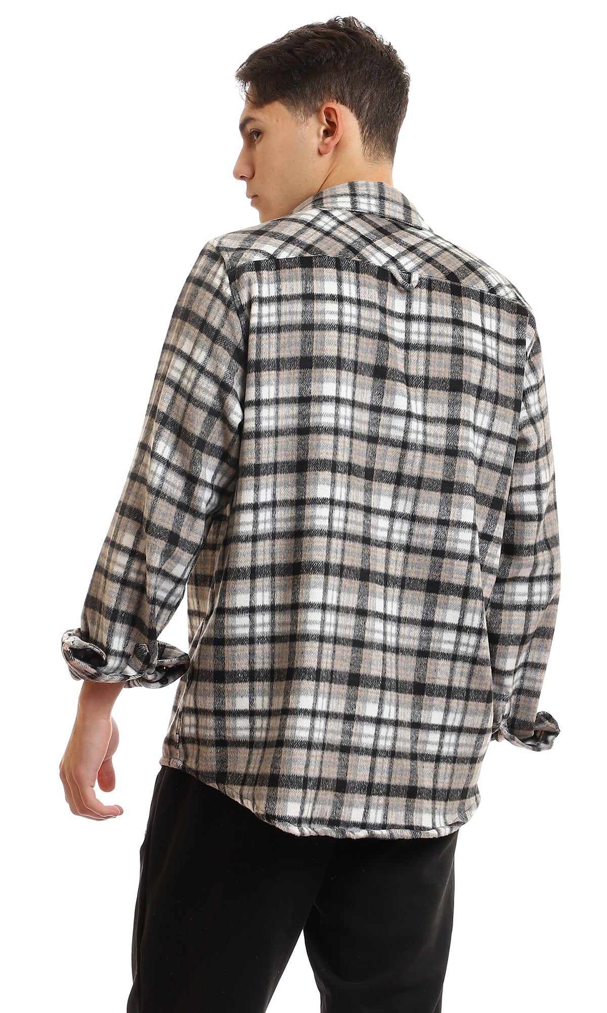 95995 Cotton Checkered Side Left Pocket Shirt - Black & Beige