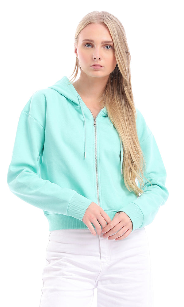 96010 Basic Plain Zipper Hooded Sweatshirt - Aquamarine