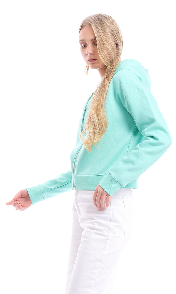 96010 Basic Plain Zipper Hooded Sweatshirt - Aquamarine