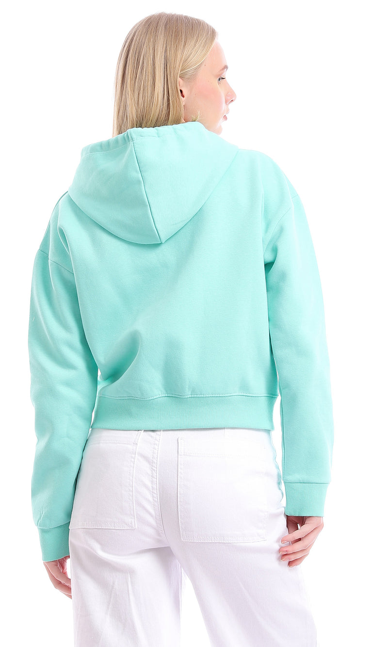 96010 Basic Plain Zipper Hooded Sweatshirt - Aquamarine