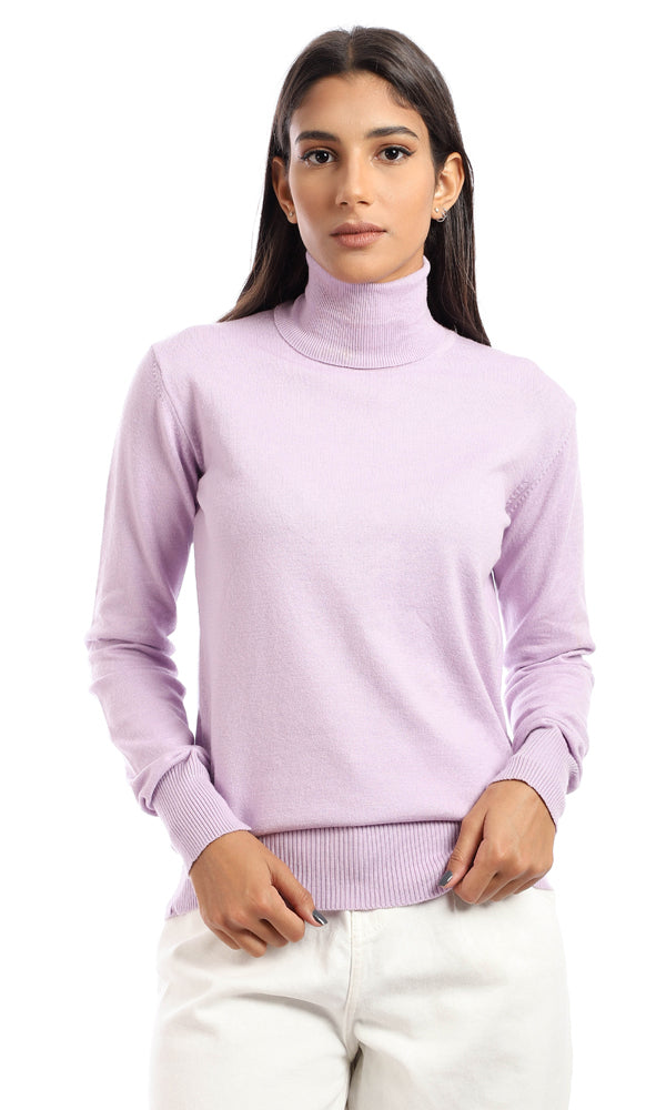 96134 Plain Turtle Neck Full Sleeves Sweater - Lilac