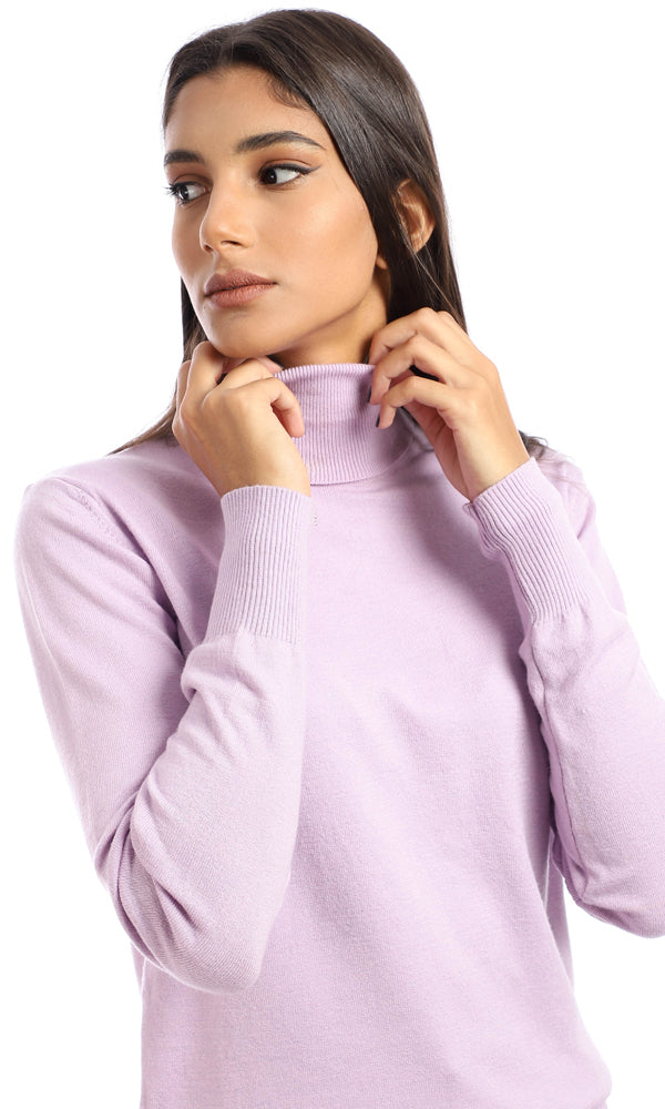 96134 Plain Turtle Neck Full Sleeves Sweater - Lilac