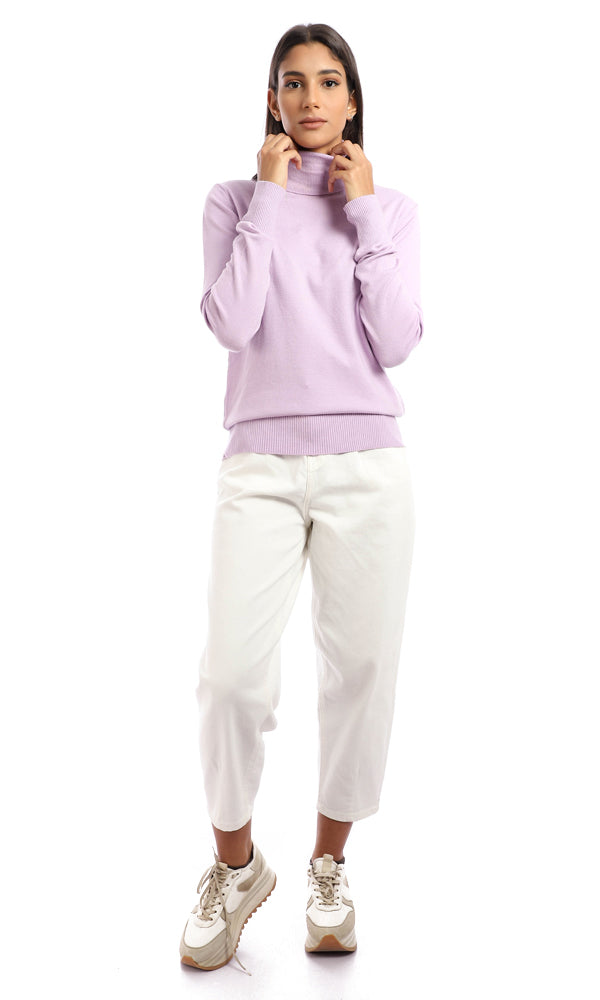 96134 Plain Turtle Neck Full Sleeves Sweater - Lilac