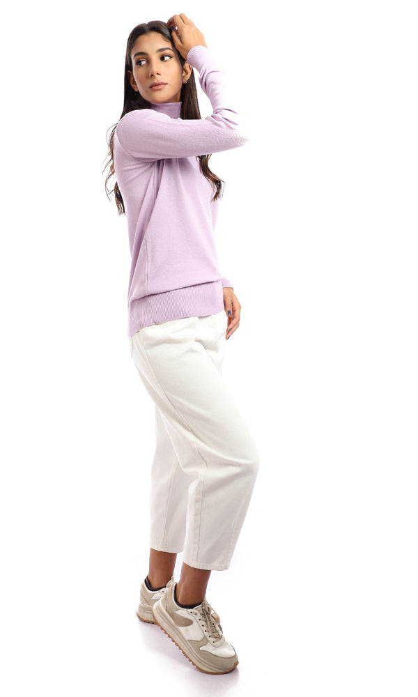 96134 Plain Turtle Neck Full Sleeves Sweater - Lilac