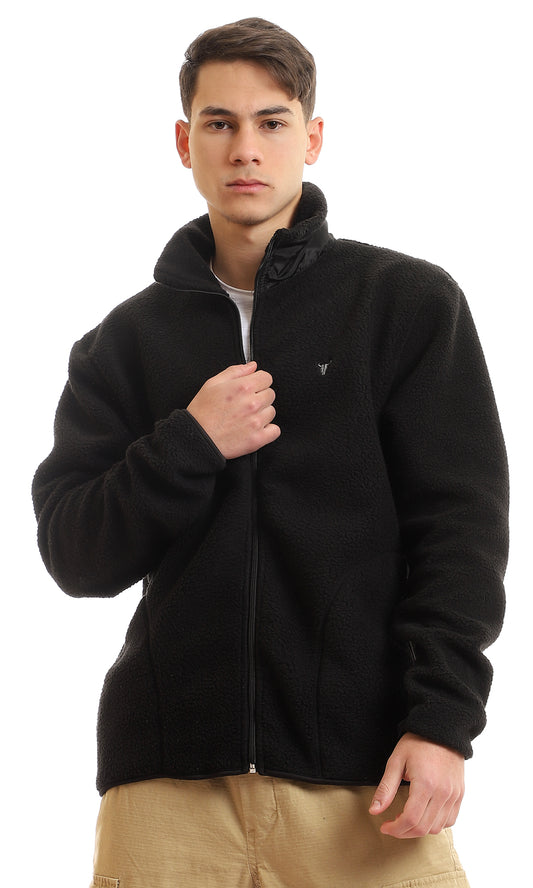 96164 Long Sleeves Sherpa Stitched Ravin Logo Jacket - Black