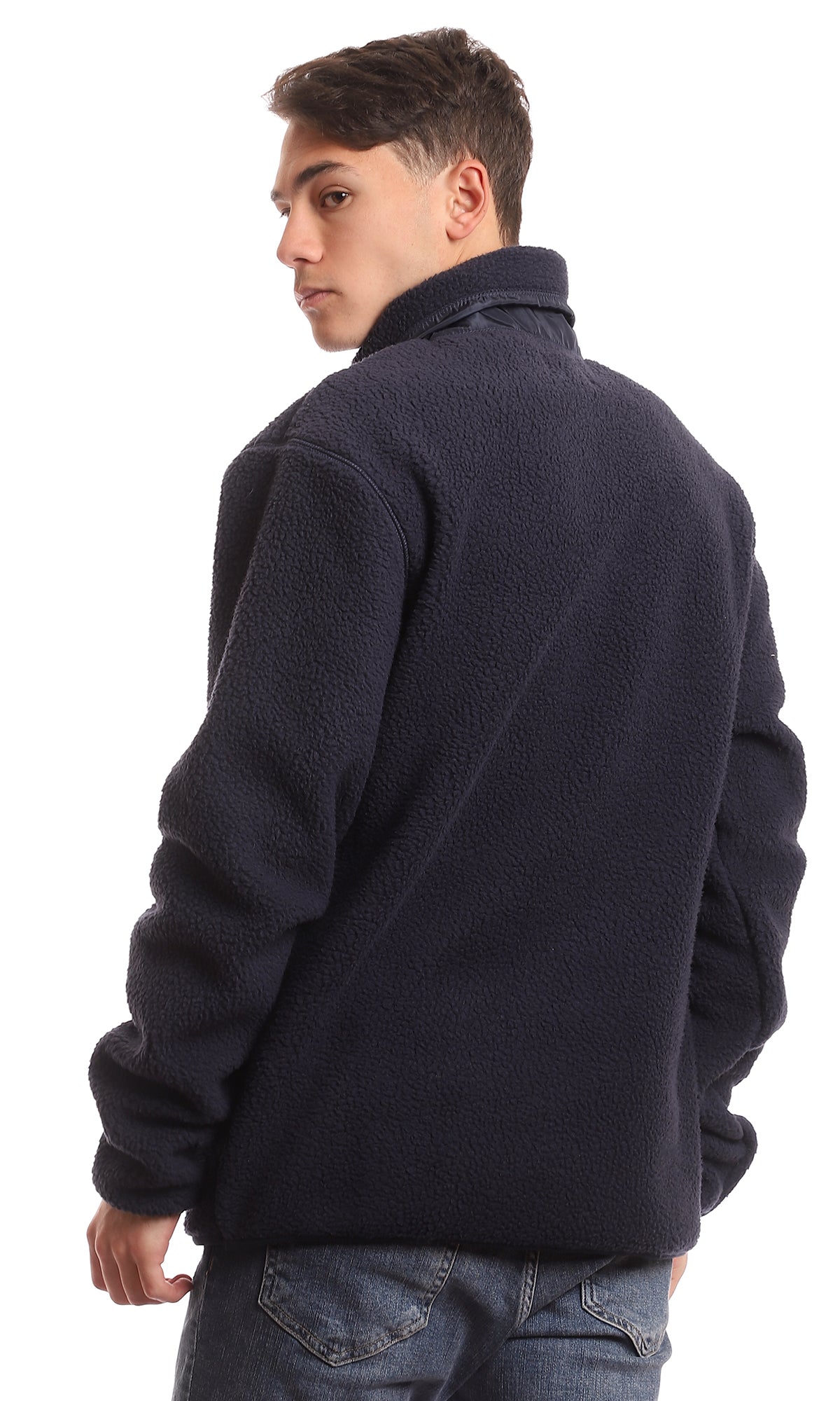 96166 Sherpa Zipped Neck Navy Blue Coziness Sweater
