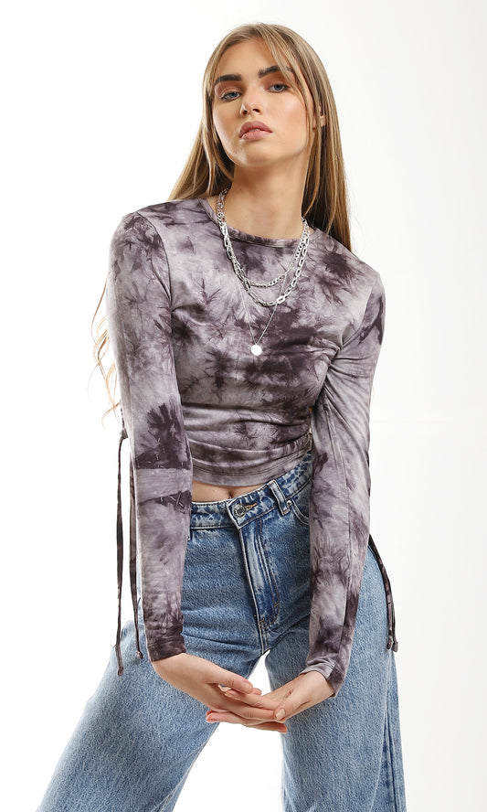 96169 Tie Dye Adjustable Side Drawstrings Grey Shades Top