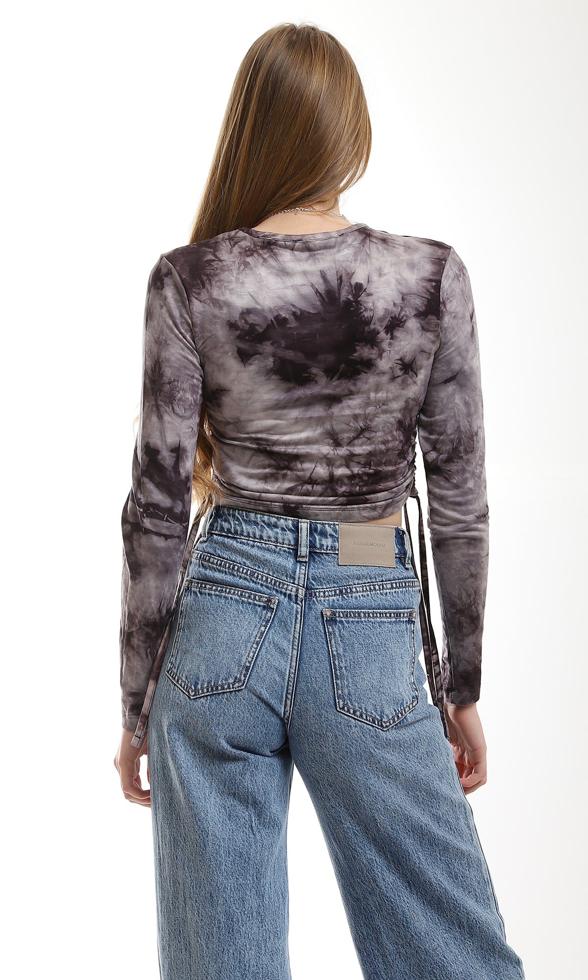 96169 Tie Dye Adjustable Side Drawstrings Grey Shades Top