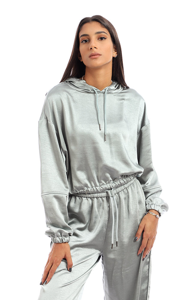 96200 Trendy Cropped Hoodie With Elastic Trim - Mint Green