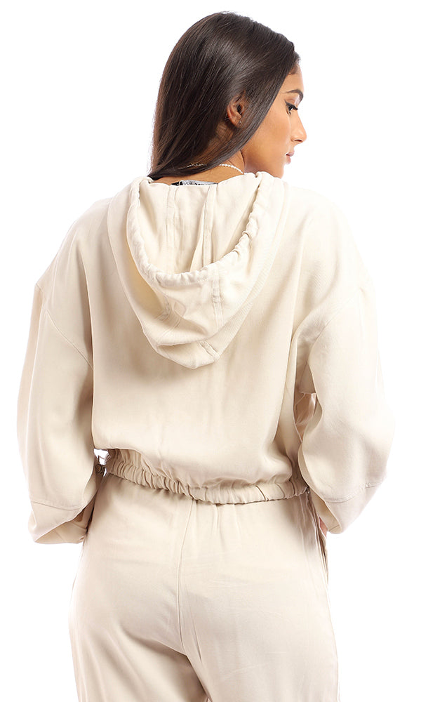 96201 Elastic Trim Polyester Hoodie - Light Beige