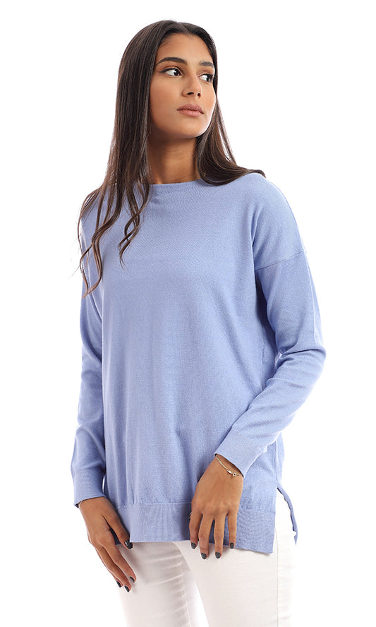 96219 Plain Round Neck Light Blue Sweater