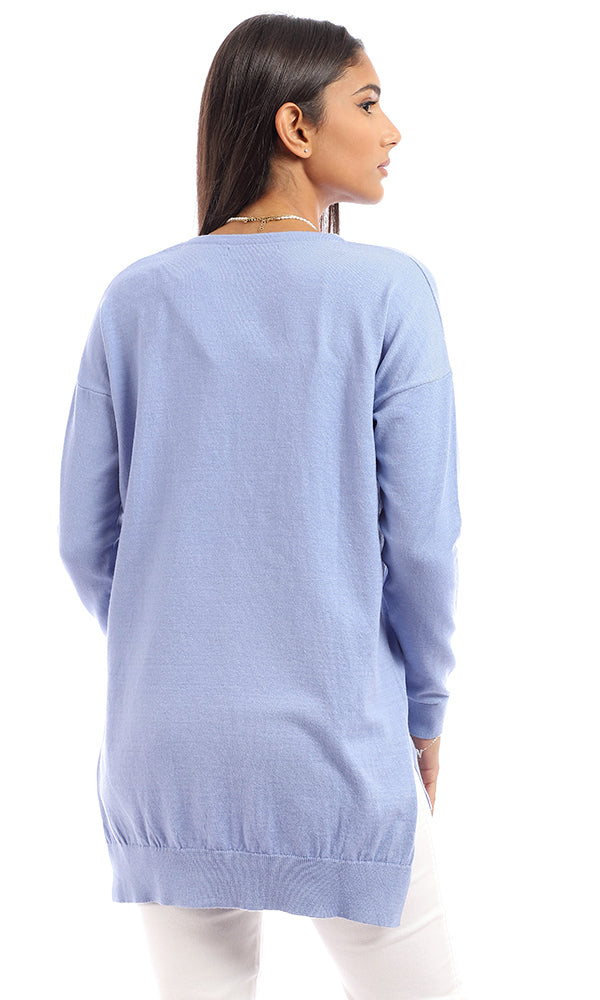 96219 Plain Round Neck Light Blue Sweater