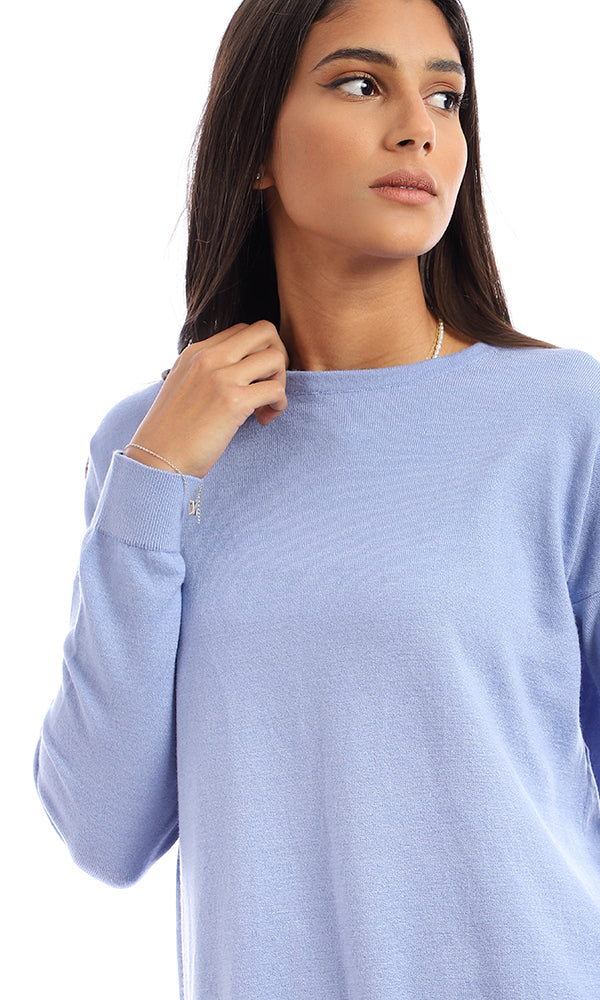 96219 Plain Round Neck Light Blue Sweater