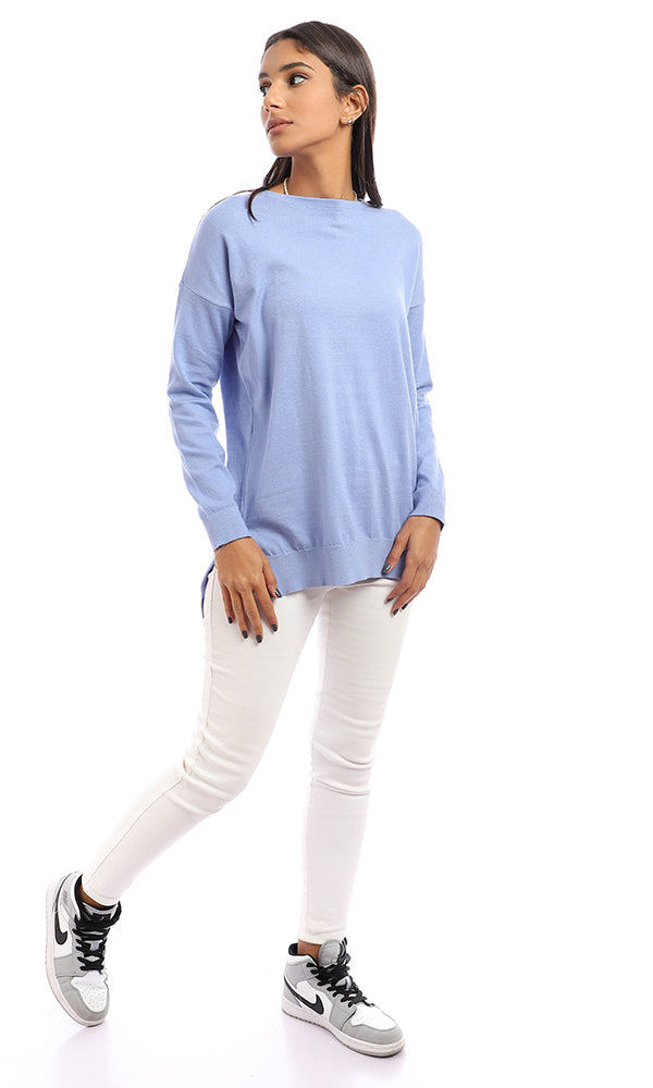 96219 Plain Round Neck Light Blue Sweater