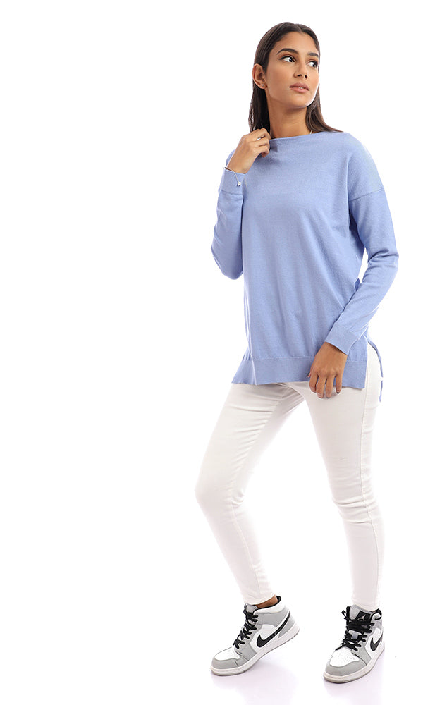 96219 Plain Round Neck Light Blue Sweater