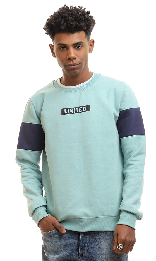 96228 Printed "Limited" Cotton Regular Fit Sweatshirt - Mint & Navy Blue