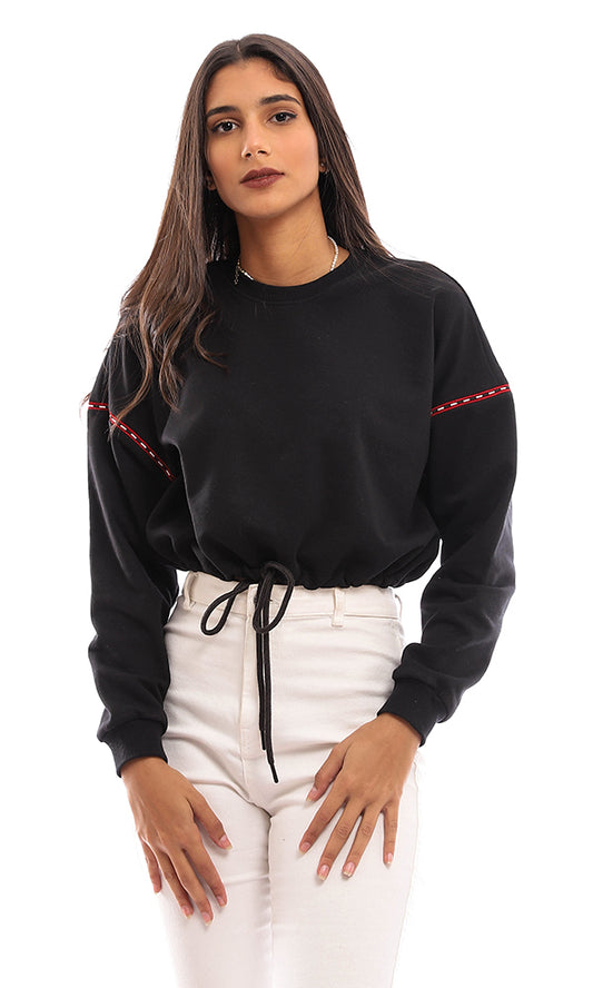 96251 Loose Fit Cropped Cotton Sweatshirt - Black