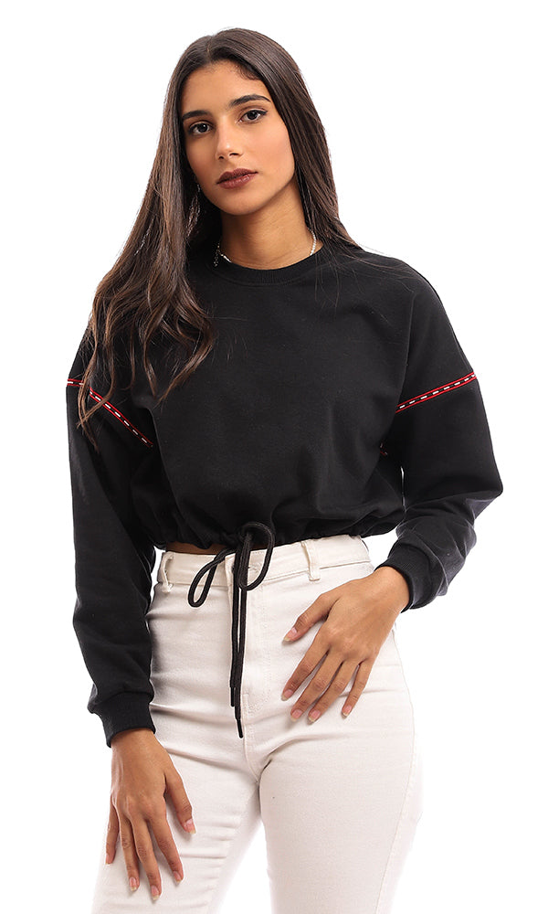 96251 Loose Fit Cropped Cotton Sweatshirt - Black