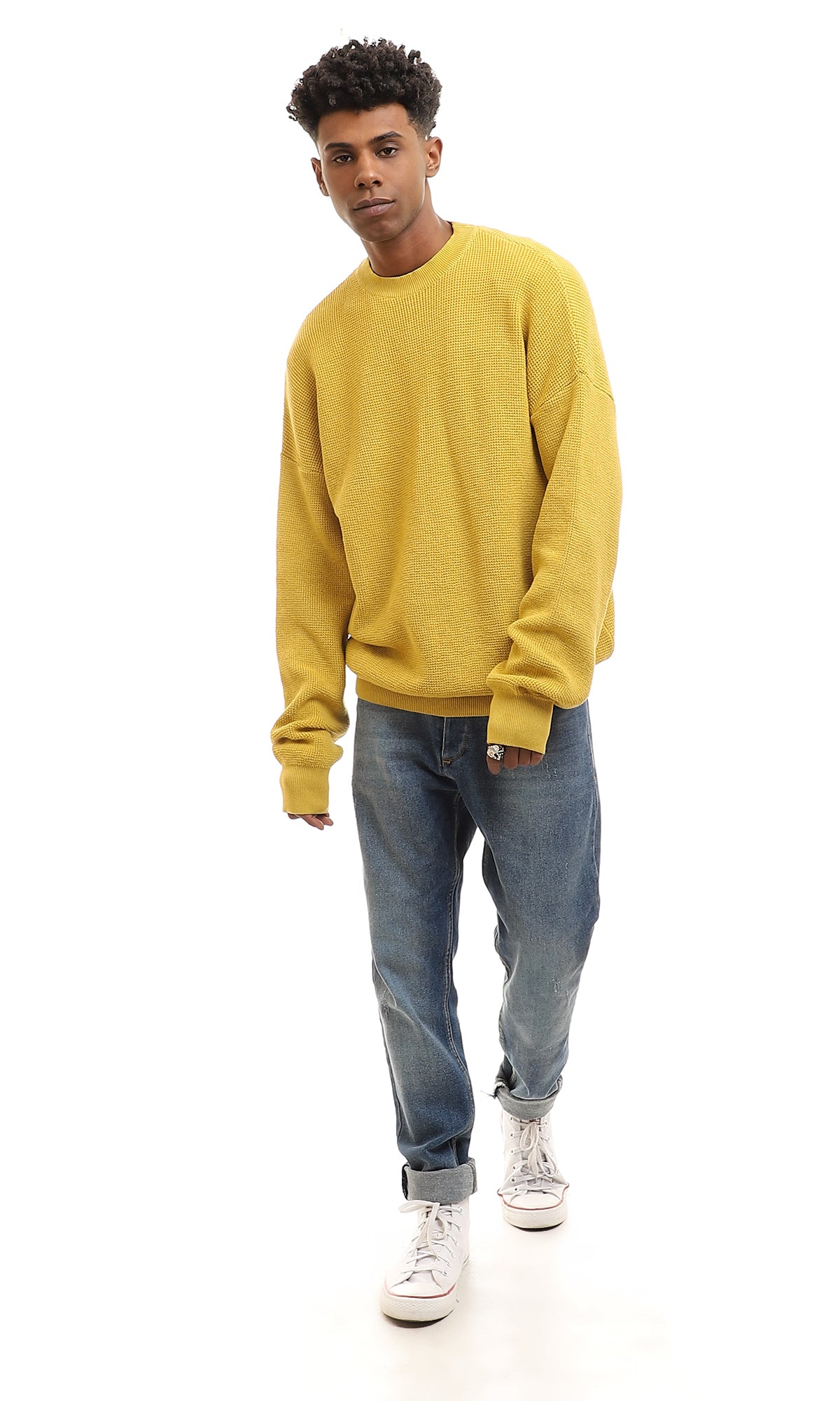 96263 Knitted Slip On Solid Pullover - Yellow