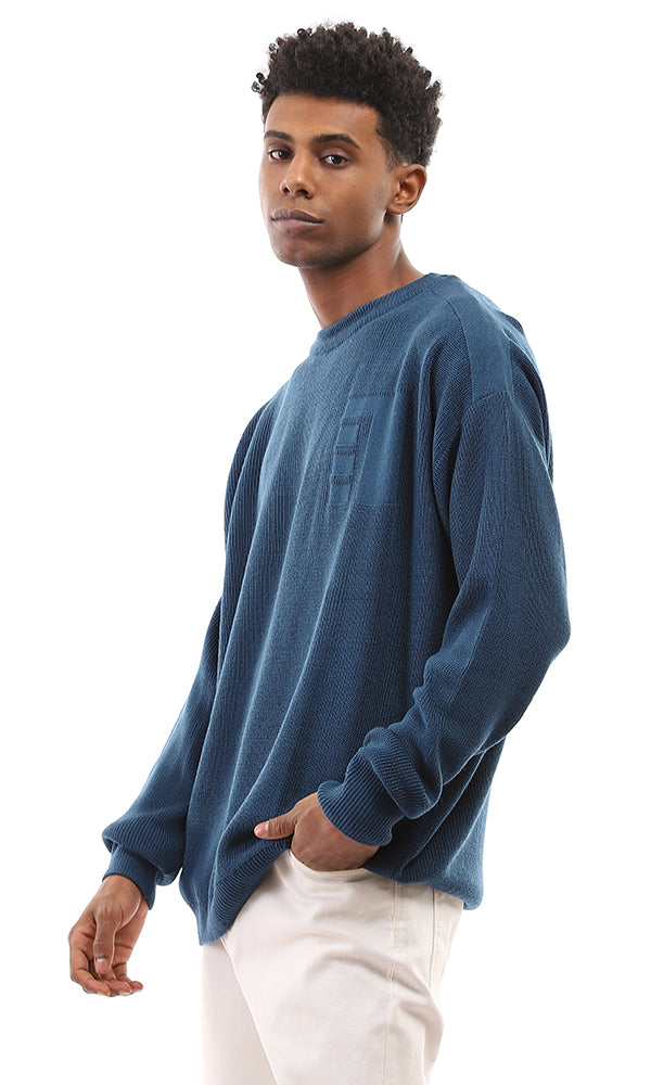 96268 Petroleum Crew Neck Knitted Pullover With Hem