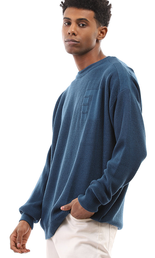 96268 Petroleum Crew Neck Knitted Pullover With Hem